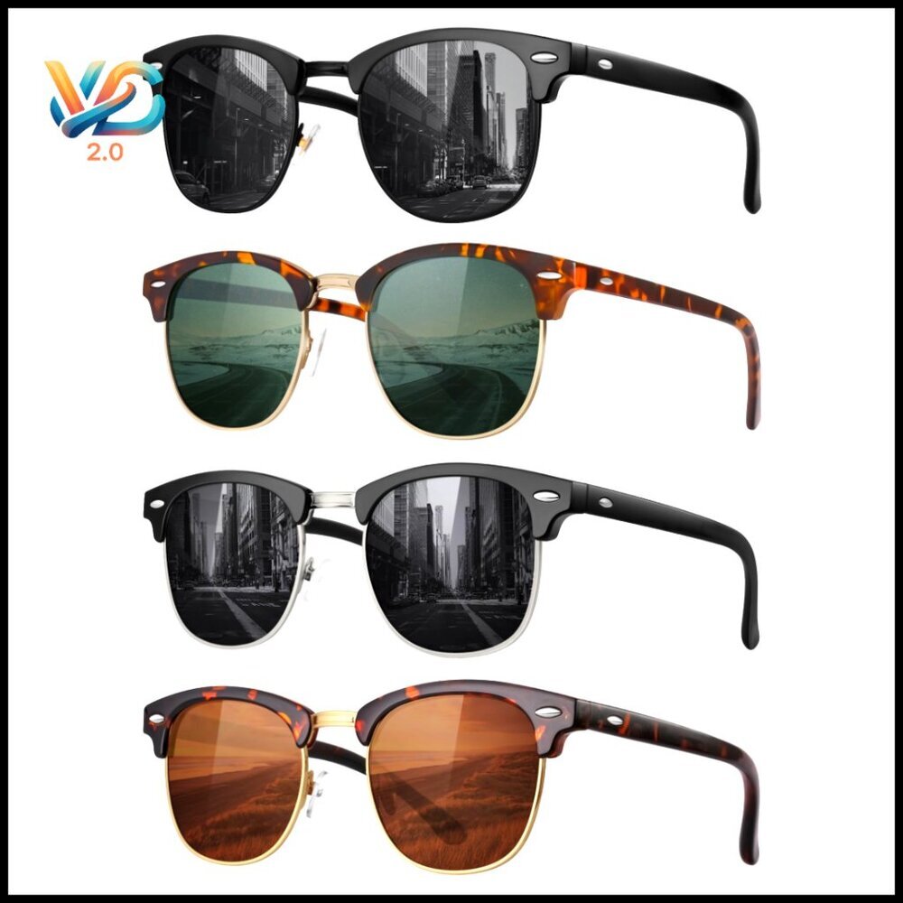 Polarized Retro Sunglasses Semi Rimless‎ Frame UV Protection Unisex